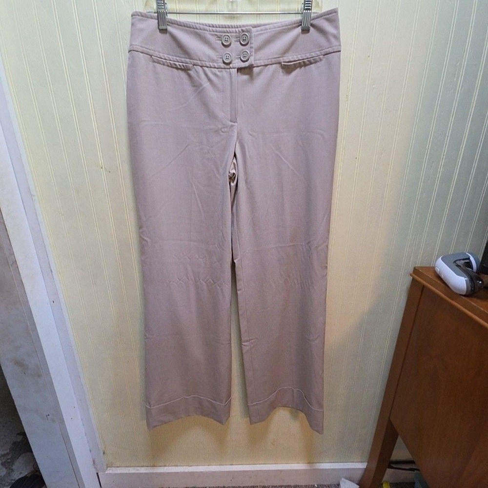 Ann Taylor LOFT Dress Pants Womens 8 Beige Twill Button Waist Stretch Workwear